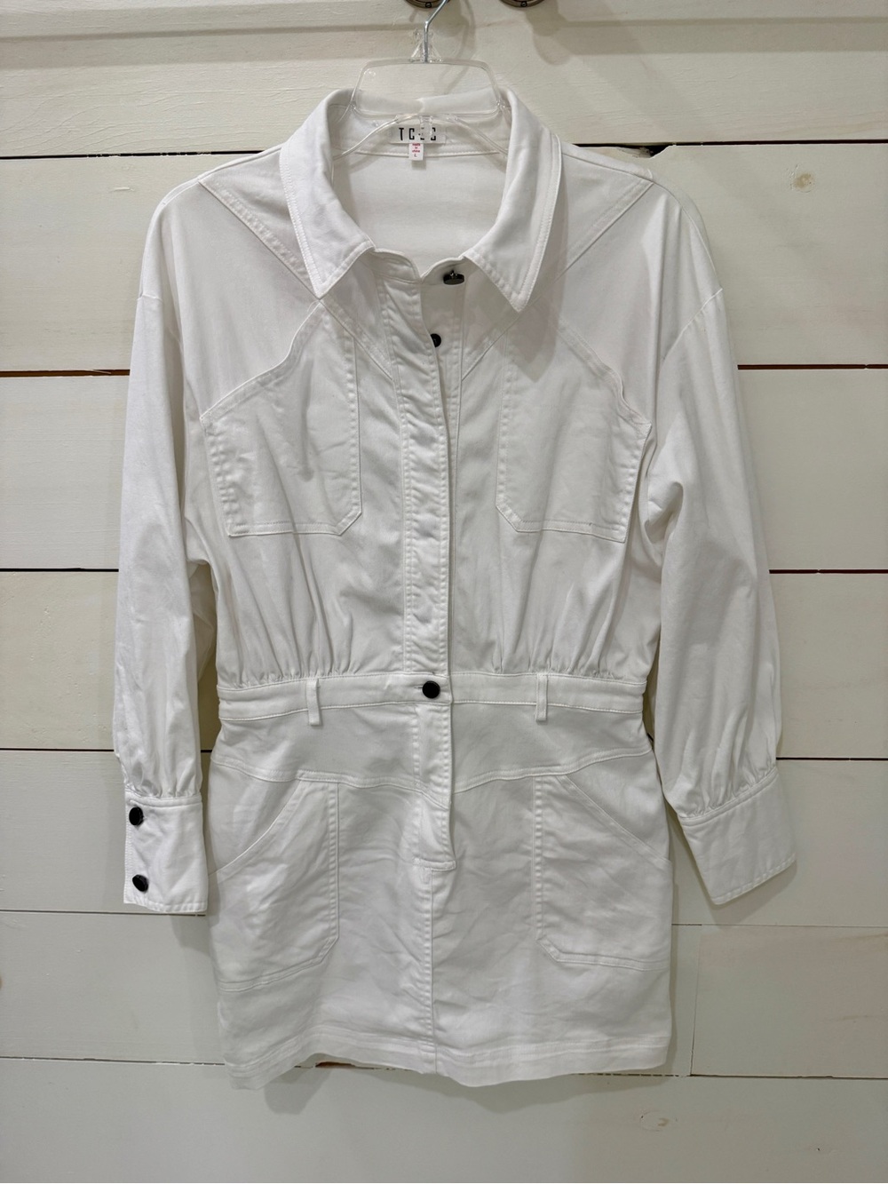 TCEC White Mini Utility Dress with Black Accents
